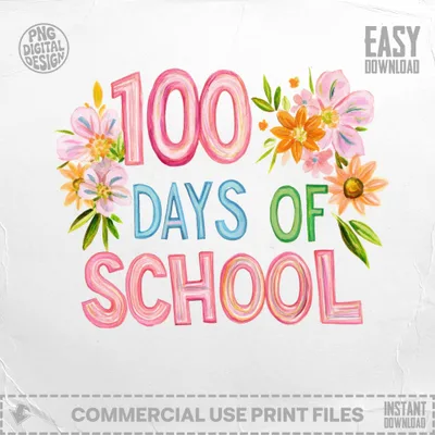 100 Days Of School Clipart, Preppy PNG, Teacher Student Celebration SVG, Vibrant Floral Digital Download, Cute Planner Sticker, Commercial