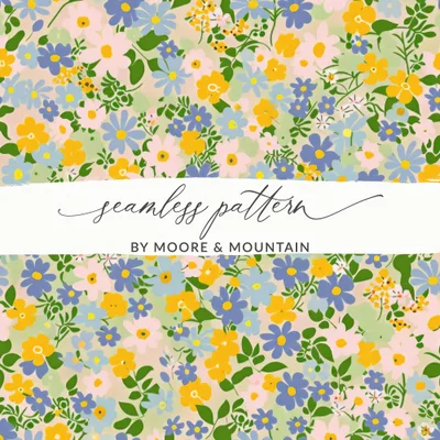 1970s Daisy Seamless Wildflower Field Surface Pattern Design 1960s Floral