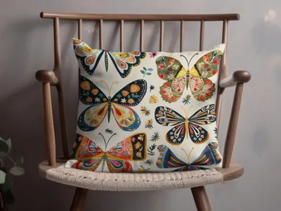 70s Butterflies Seamless Pattern, Doodle Butterfly Background, Retro Butterflies Background