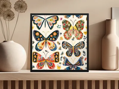 70s Butterflies Seamless Pattern, Doodle Butterfly Background, Retro Butterflies Background