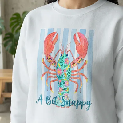 A Bit Snappy Floral Lobster T-Shirt Digital Download, Whimsical Coastal Nautical Ocean Tee Design, Funny Sea Life Art