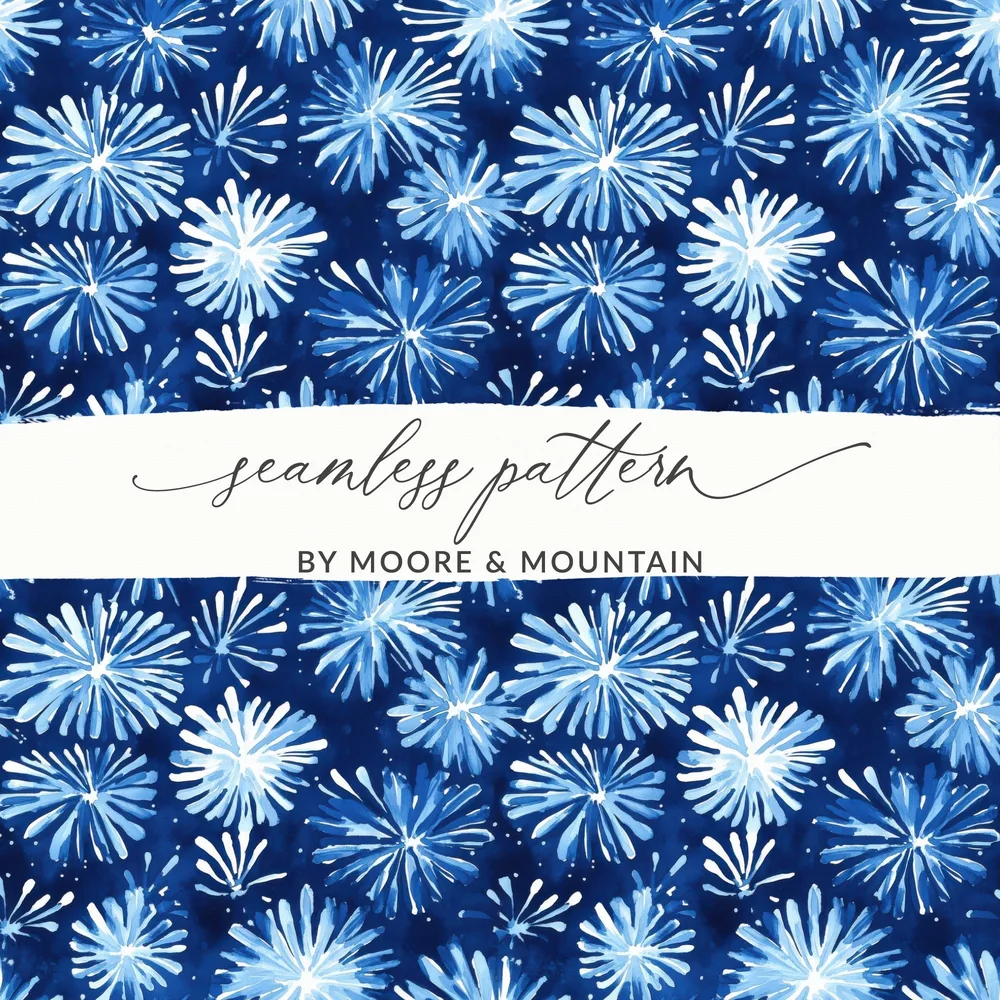 Abstract Blue Sparkle Fireworks Pattern Watercolor Style Backdrop Digital