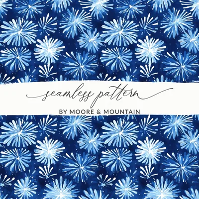 Abstract Blue Sparkle Fireworks Pattern Watercolor Style Backdrop Digital