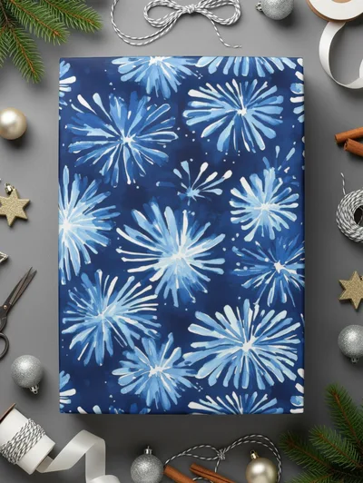 Abstract Blue Sparkle Fireworks Pattern Watercolor Style Backdrop Digital