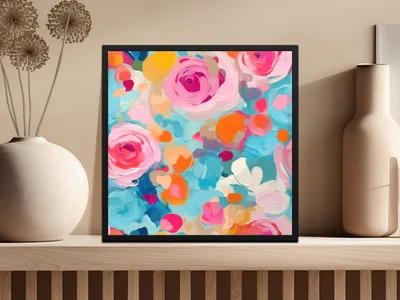 Abstract Brush Strokes Blue and Pink Acrylic Painted
