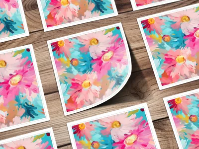 Abstract Brush Strokes Blue and Pink Floral Painting