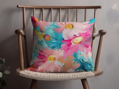 Abstract Brush Strokes Blue and Pink Floral Painting