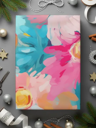 Abstract Brush Strokes Blue and Pink Floral Painting
