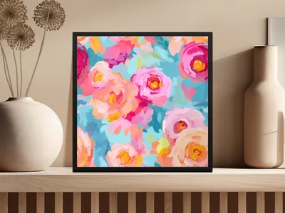 Abstract Brush Strokes Blue and Pink Impressionistic Floral