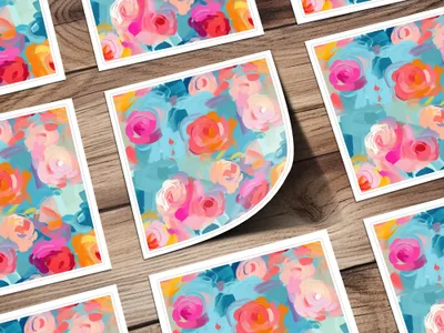 Abstract Brush Strokes Blue and Pink Impressionistic Floral