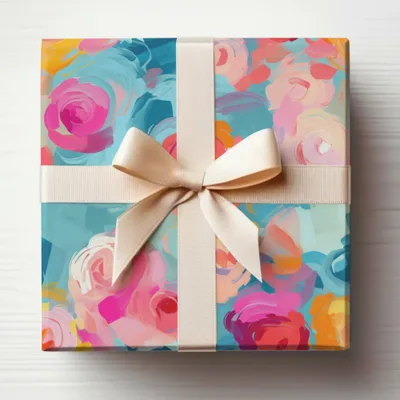Abstract Brush Strokes Blue and Pink Impressionistic Floral