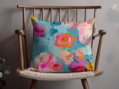 Abstract Brush Strokes Blue and Pink Impressionistic Floral