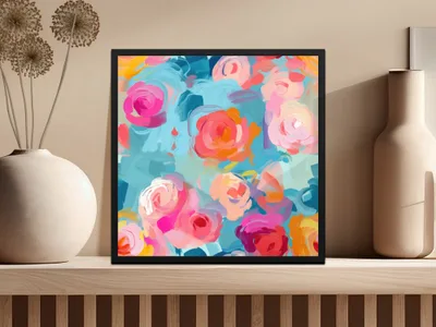 Abstract Brush Strokes Blue and Pink Impressionistic Floral