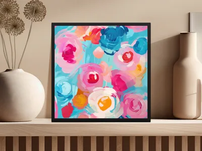 Abstract Brush Strokes Blue and Pink Painterly Background