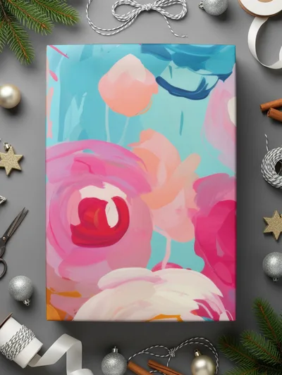 Abstract Brush Strokes Blue and Pink Painterly Background