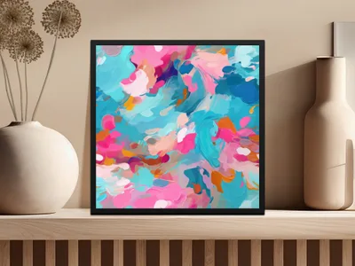 Abstract Brush Strokes Bright Pink and Light Blue