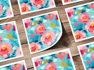 Abstract Brush Strokes Bright Pink and Light Blue