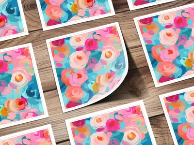 Abstract Brush Strokes Bright Pink and Light Blue Acrylic Painted