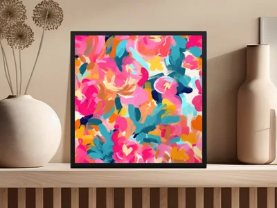 Abstract Brush Strokes Bright Pink and Light Blue Digital