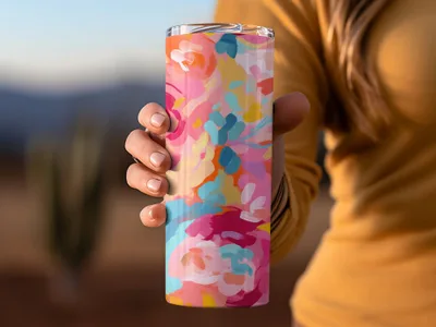 Abstract Brush Strokes Bright Pink and Light Blue Digital