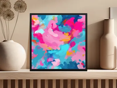 Abstract Brush Strokes Bright Pink and Light Blue Image