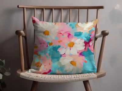 Abstract Brush Strokes with Blue and Pink Floral Acrylic