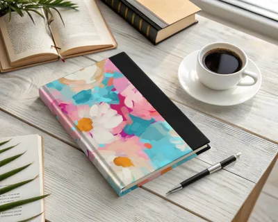 Abstract Brush Strokes with Blue and Pink Floral Acrylic