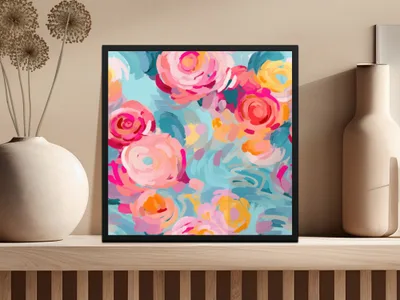 Abstract Brush Strokes with Bright Pink and Light Blue