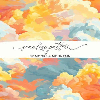 Abstract Cloud Digital Paper, Painted Sky Seamless Pattern, JPEG Digital Download, Two Scales