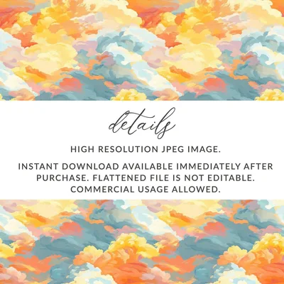 Abstract Cloud Digital Paper, Painted Sky Seamless Pattern, JPEG Digital Download, Two Scales