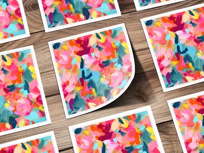 Abstract Colorful Bright Pink and Light Blue Acrylic Painted