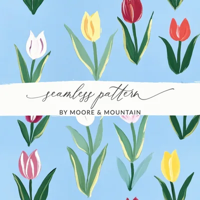 Painted Tulips Repeating Background Pattern Commercial Use