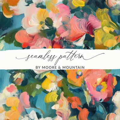 Abstract Floral Painting Digital Print, Blue Pink Yellow Flowers Art, Textured Brushstrokes, Modern Art Download, Printable Wall Art