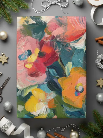 Abstract Floral Painting Digital Print, Blue Pink Yellow Flowers Art, Textured Brushstrokes, Modern Art Download, Printable Wall Art