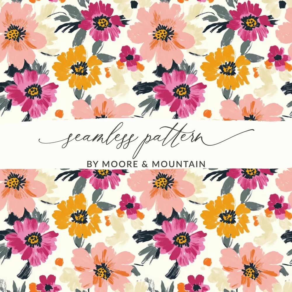Abstract Floral Seamless Pattern Digital Paper | Modern Painterly Flowers Print, Vibrant Blossom Design