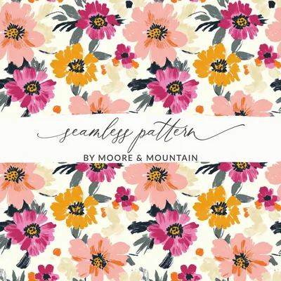 Abstract Floral Seamless Pattern Digital Paper | Modern Painterly Flowers Print, Vibrant Blossom Design