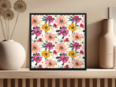 Abstract Floral Seamless Pattern Digital Paper | Modern Painterly Flowers Print, Vibrant Blossom Design
