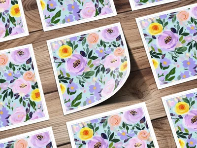 Abstract Floral Seamless Pattern, Light Blue Background Digital Paper, Modern Gouache Painted Flower Digital, Roses Digital Paper