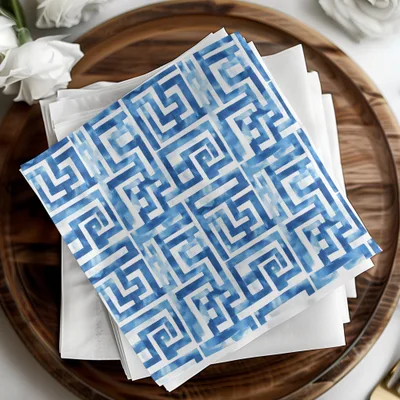 Abstract Indigo Watercolor Greek Key Seamless Pattern Design Digital