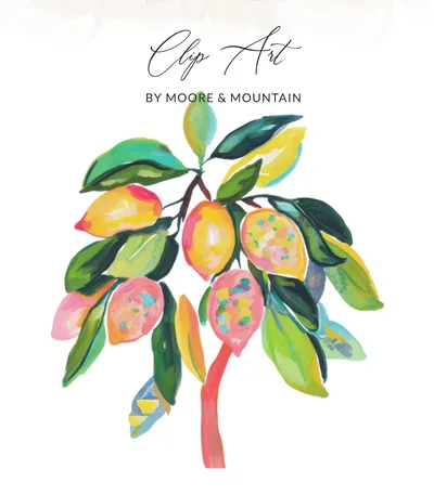 Abstract Lemon Tree Art Print Digital Download | Colorful Fruit Wall Art | Vibrant Citrus Kitchen Decor Printable Painting Gift