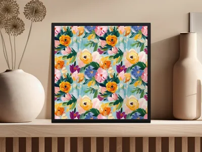 Abstract Painted Floral Artwork Spring Jewel Tones