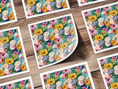 Abstract Painted Floral Garden in Spring Jewel Tones