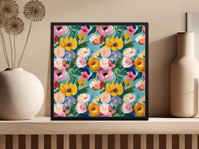 Abstract Painted Floral Garden in Spring Jewel Tones