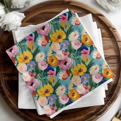 Abstract Painted Floral Garden in Spring Jewel Tones