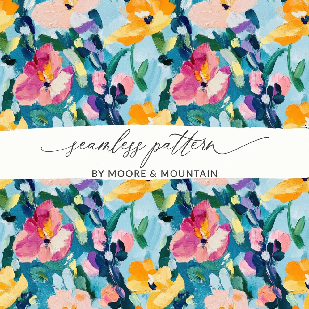 Abstract Painted Spring Floral Design Jewel Tones