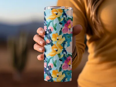 Abstract Painted Spring Floral Design Jewel Tones
