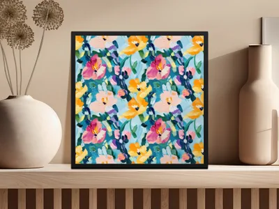 Abstract Painted Spring Floral Design Jewel Tones