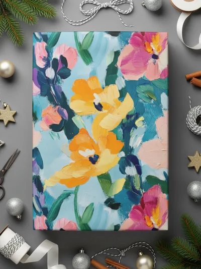 Abstract Painted Spring Floral Design Jewel Tones