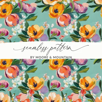 Abstract Painted Spring Floral Pattern in Jewel Tones
