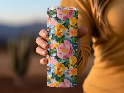 Abstract Painted Spring Floral with Jewel Tones Digital
